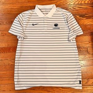 NWOT NIKE PENN STATE NITTANY LIONS LACROSSE MEN WHITE DRIFIT VICTORY STRIPE POLO